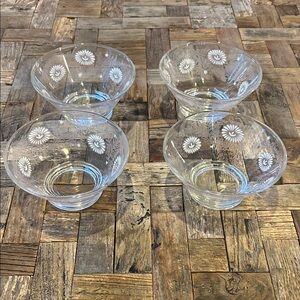 Vintage Todd Glass Floral Vine Pattern Etched Bowls Set of 4